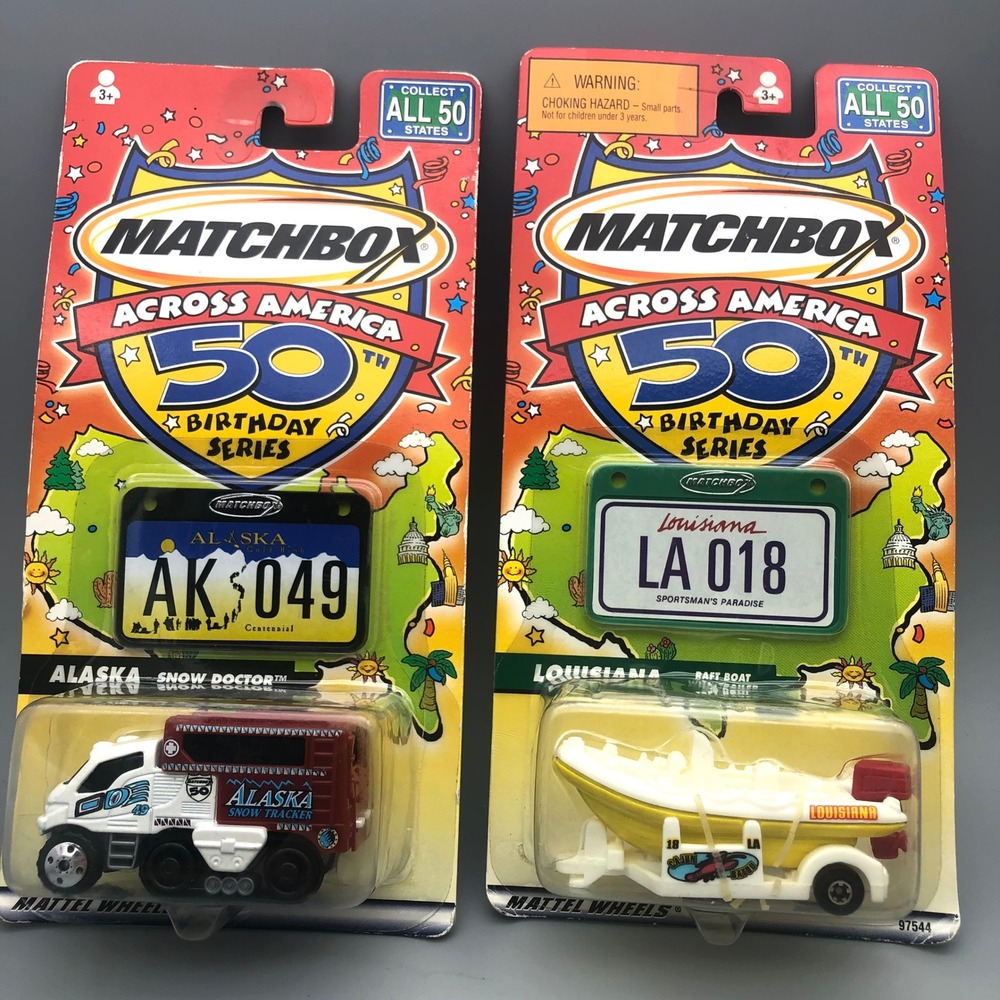 Matchbox Across America 50th Birthday Alaska Snow Doctor & Louisiana Raft Boat